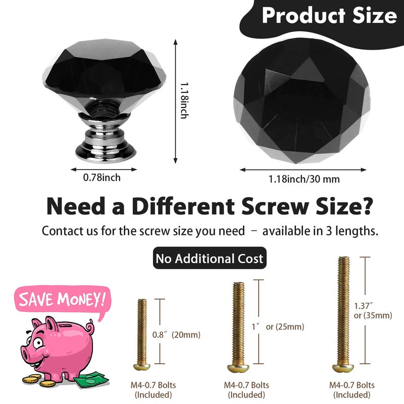 DeELF Outlet DEELF 25 Packs Kitchen Cabinet Knobs, 30 mm Crystal Cabinet Knobs, Diamond Dresser Handle Drawer Pulls, Dresser Knobs for Cabinets and Drawers, Black - Image 3